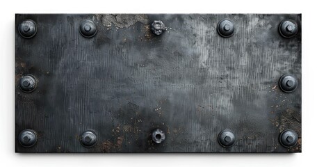 metal plate with rivets on the edges, blank, white background, textured