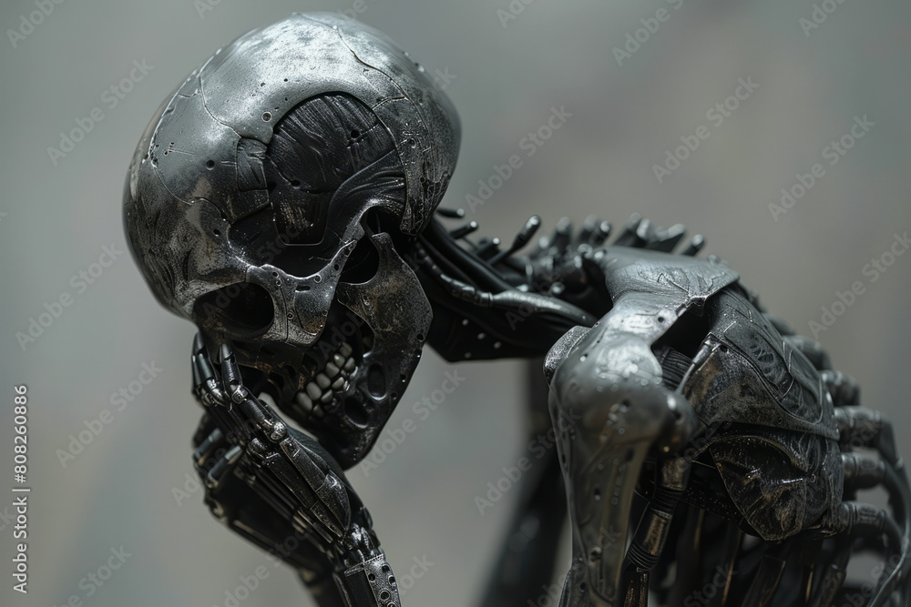 Poster a being with a flexible, metallic skeleton that can expand or contract to adapt to different pressur