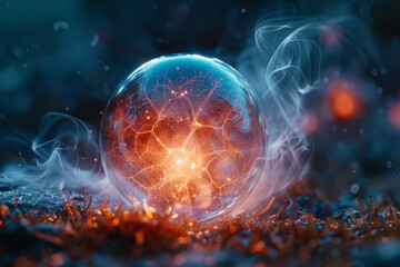 Obraz premium A luminous, orb-shaped organism that propels itself through space using jet-like bursts of compressed gases,