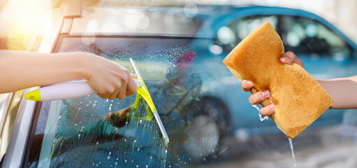 The concept of car washing and cleaning.