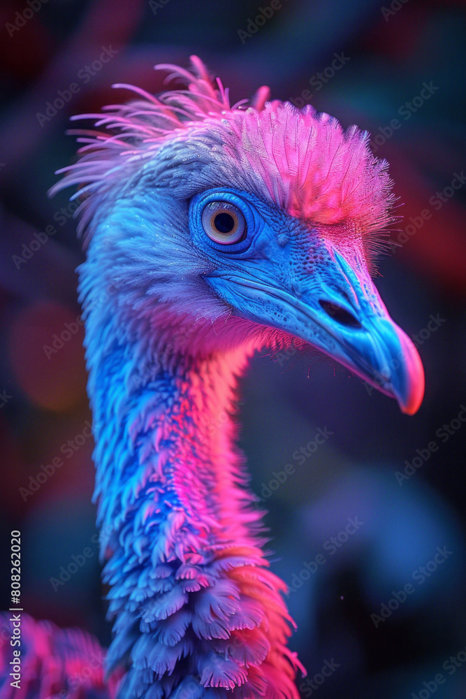 Poster a species with biofluorescent fur or feathers that change color based on the animal's health and moo