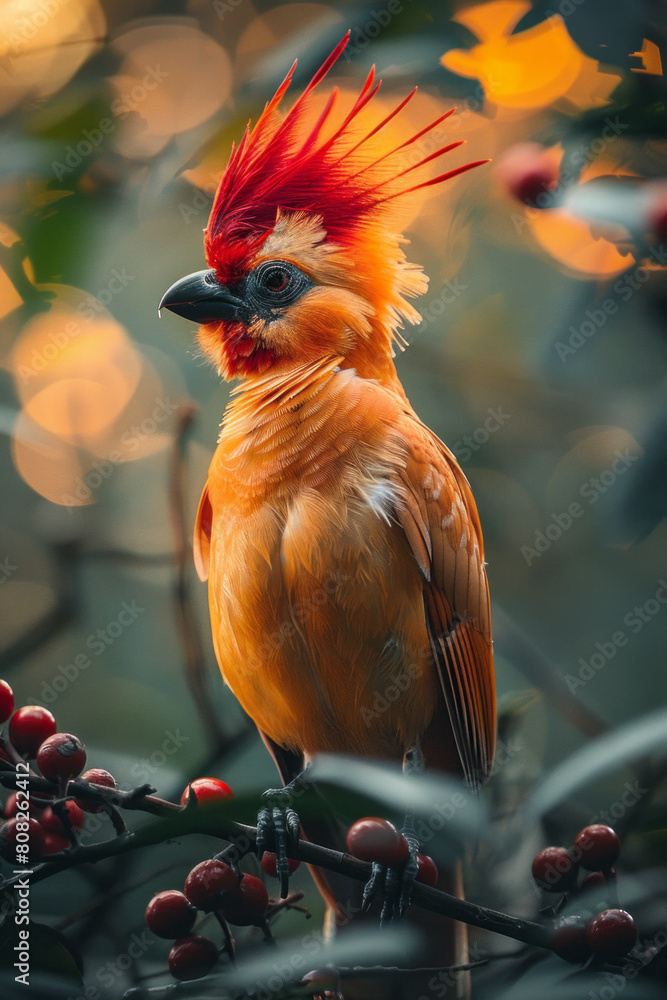 Poster a bird capable of flying backwards and sideways, with wing joints that rotate 360 degrees, adapted f