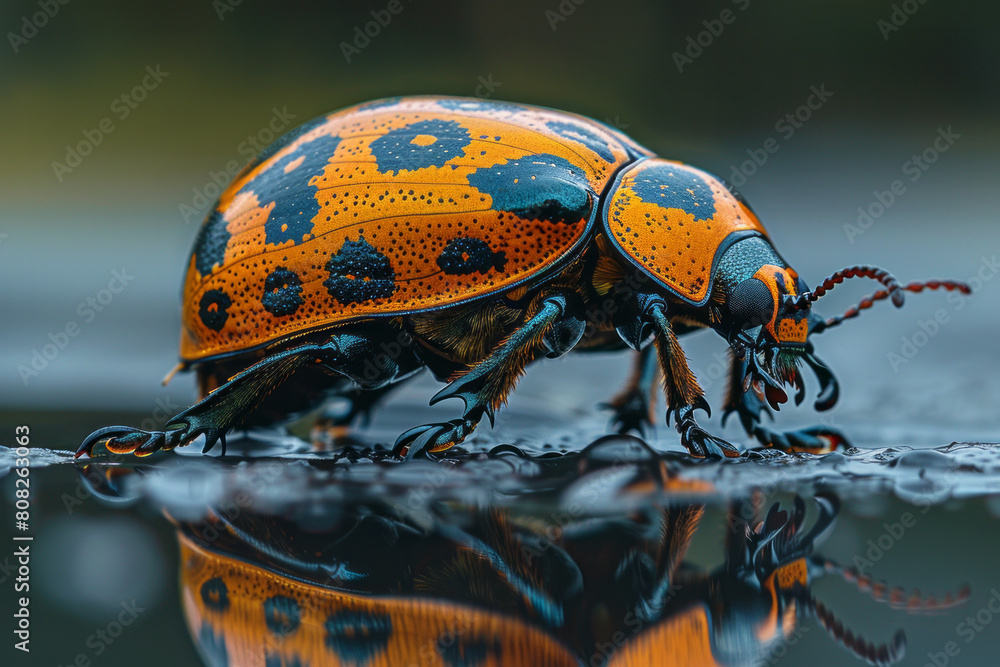 Aufkleber A beetle with a shell that reflects complex mandala patterns, each movement changing the reflected designs,