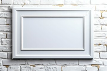 Home interior poster mock up horizontal frame on white brick wall. Empty poster mock up. 