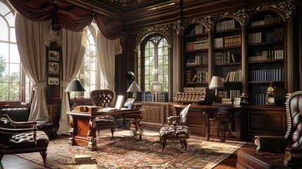 Fototapeta premium Classic Victorian Study with Mahogany Furnishings