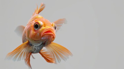 Close up of a goldfish isolated on white background with copy space