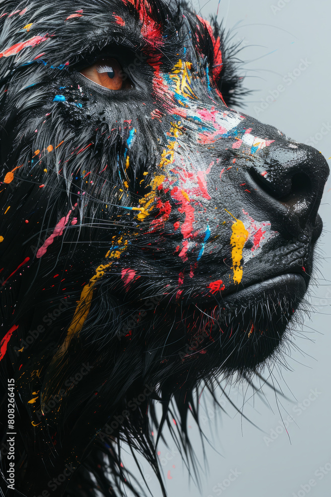 Poster A werewolf whose fur is a dynamic canvas of abstract expressionist splashes of paint, changing with its emotions,