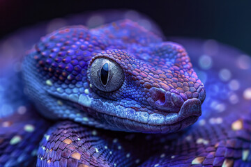 A basilisk with a body that spirals into infinity, its eyes hypnotic swirls of deep violet and emerald green, - obrazy, fototapety, plakaty