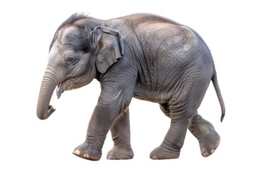Cute baby elephant on a white background. Realistic elephant figure isolated. Concept of animals, zoology, wildlife education, and conservation awareness.