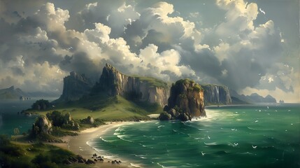 beach cliff body deep clouds green meadows force winds bright ocean sprites victorian arcs sand