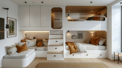 Bedroom With Loft Bed and Stairs