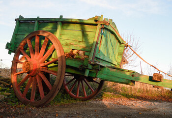 Closeup of an old wooden cart