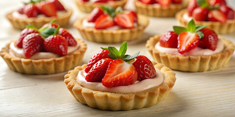 Strawberry tartlets. Front view.