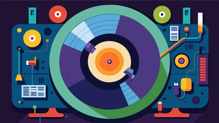 The animation takes us inside the record giving us a closer look at the intricate grooves that produce the music. Vector illustration