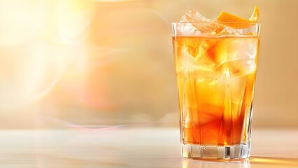 Long Island Iced Tea cocktail in highball glass against beige backdrop. Concept Cocktail Photography, Highball Glass, Long Island Iced Tea, Beige Backdrop, Beverage Photography