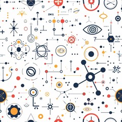 Fototapeta premium repeating flat vector line pattern atomic design sustainability shapes and icons