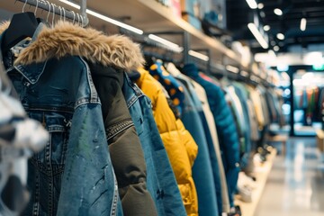 Fototapeta premium the rack of clothes in the store on bokeh style background