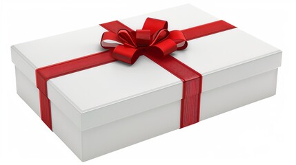 Fototapeta premium Red gift box with elegant ribbon isolated on crisp white background for holiday present concept