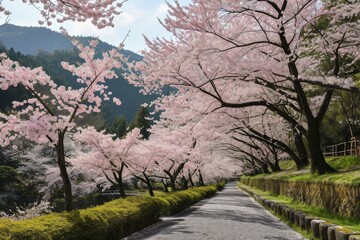 Cherry blossoms in full bloom, Sakura Blossoms in Full Bloom. Park comes alive as vibrant sakura, Ai generated