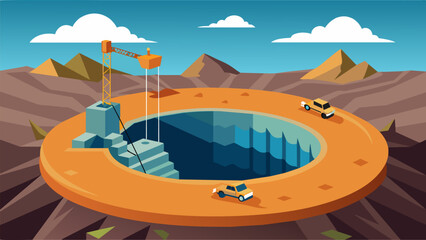 The excavation site a massive crater in the earth slowly being filled with concrete and steel a testament to the groundbreaking efforts of the. Vector illustration