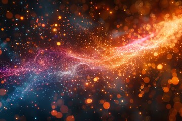 Fototapeta premium This stunning image captures a dynamic abstract wave that flows with vibrant colorful lights and sparkling bokeh effect, representing energy and motion