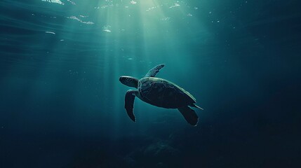 Ancient Mariner: A Lone Sea Turtle Glides Gracefully Through the Ocean Depths