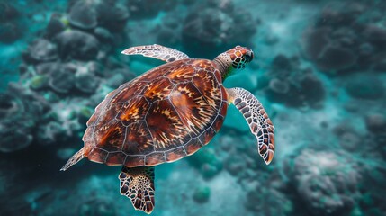 Ancient Mariner: A Lone Sea Turtle Glides Gracefully Through the Ocean Depths