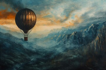 Captivating Air balloon fly landscape. High hill. Generate Ai