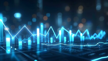 Obraz premium A neon blue cyan bar chart displaying financial growth and investment data. Concept Finance, Investment, Bar Chart, Growth, Neon Blue Cyan