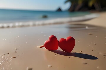 Fototapeta premium Couple Of Hearts On Tropical Beach - Romantic Holiday 