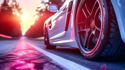 Closeup of fast sports car wheel on sunny highway in motion blur. Concept Car Photography, Motion Blur, Fast Cars, Sunny Day, Highway Shot