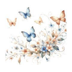  beautiful and colorful watercolor image of a fluttering fancies isolated on a transparent background