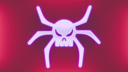 3d illustration of skull shaped like a purple insect on red stage, computer security and virus theme