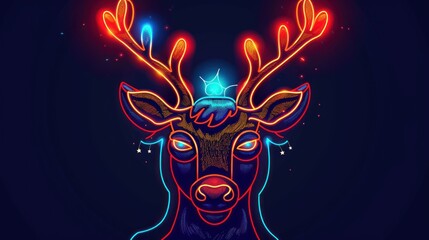 A deer with glowing antlers and a crown on its head