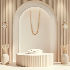 3D Product stand podium for showcasing bespoke jewelry, blending elegance with modern design, presented in paper cut styles, banner sharpen with copy space