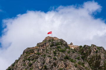 Turkish flag waving in Amasya castle