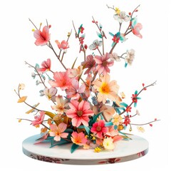 A beautiful isometric flower arrangement, evoking a spring feeling, displayed as a model isolated on a white background