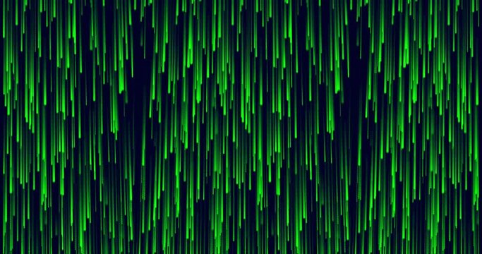Seamless looped animation of rain of particles, green color particles falling down, abstract luxury background. bright particles falling on dark background