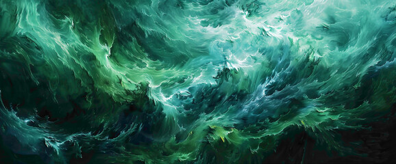 A rush of emerald green and sapphire blue converging, akin to a tropical storm brewing on an alien world.