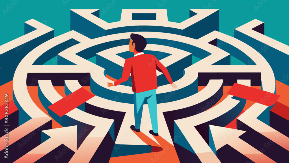 Aufkleber a person wandering through a maze of deceit and propaganda with each turn leading to a new falsehood