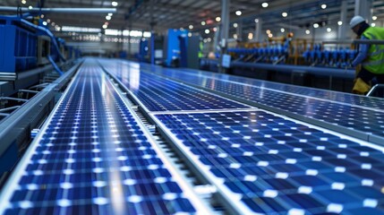 Naklejka premium Solar Panel Assembly Line with Smart Sensor Integration