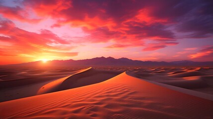 Desert dunes at sunset panorama. 3d render illustration