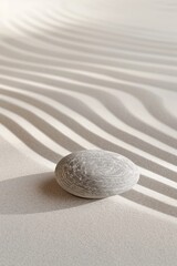 Obraz premium Photo of three smooth grey stones stacked on top of each other in the center, surrounded by white sand