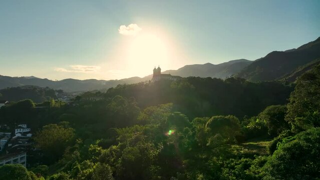Explore the majestic S&atilde;o Francisco de Paula Church in Ouro Preto, MG, Brazil, with captivating aerial views captured by the DJI Mavic 3 drone. Discover the architectural beauty of this historic gem in
