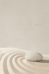 Obraz premium Photo of three smooth grey stones stacked on top of each other in the center, surrounded by white sand