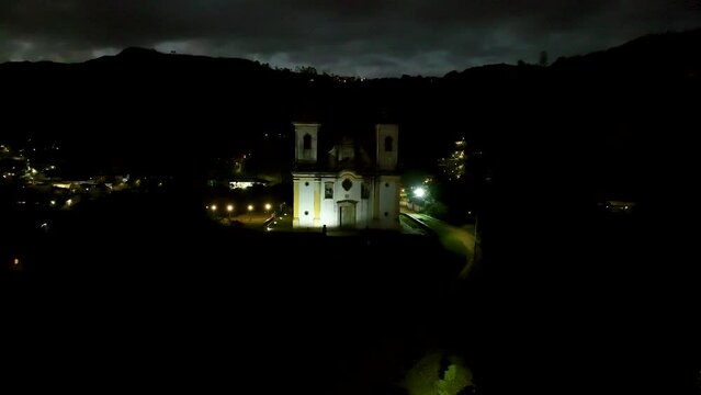 Explore the majestic S&atilde;o Francisco de Paula Church in Ouro Preto, MG, Brazil, with captivating aerial views captured by the DJI Mavic 3 drone. Discover the architectural beauty of this historic gem in