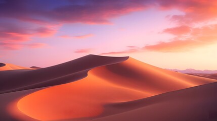 Panorama of sand dunes at sunset, Sahara desert, Morocco