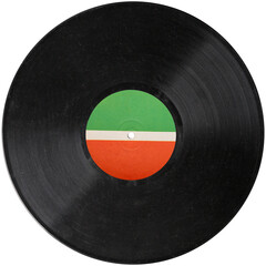 vinyl record green and red label, realistic photography isolated png on transparent background for...