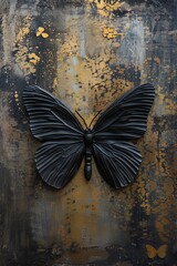 A beautiful black butterfly with a gold background