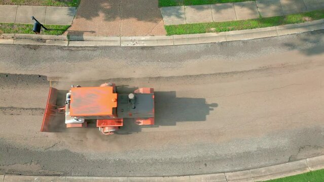 Overhead View of road construction and street sweeper